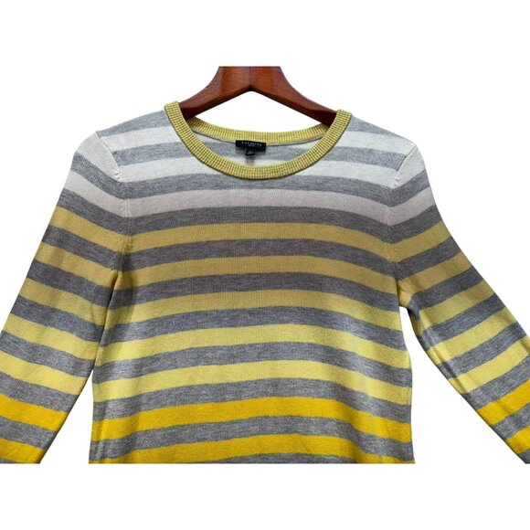 Talbots Womens Petite Striped Knit Sweater SP Yellow & Gray Casual - Picture 4 of 10